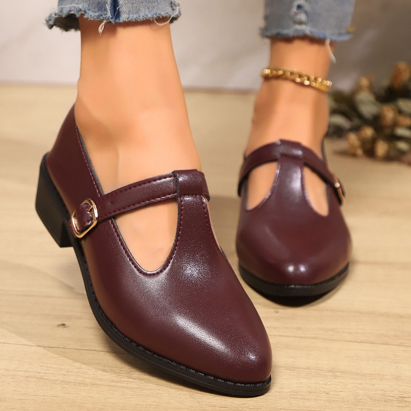 Vintage Fashion Rome - 2025 الربيع T-حزام كعب سميك مضخات