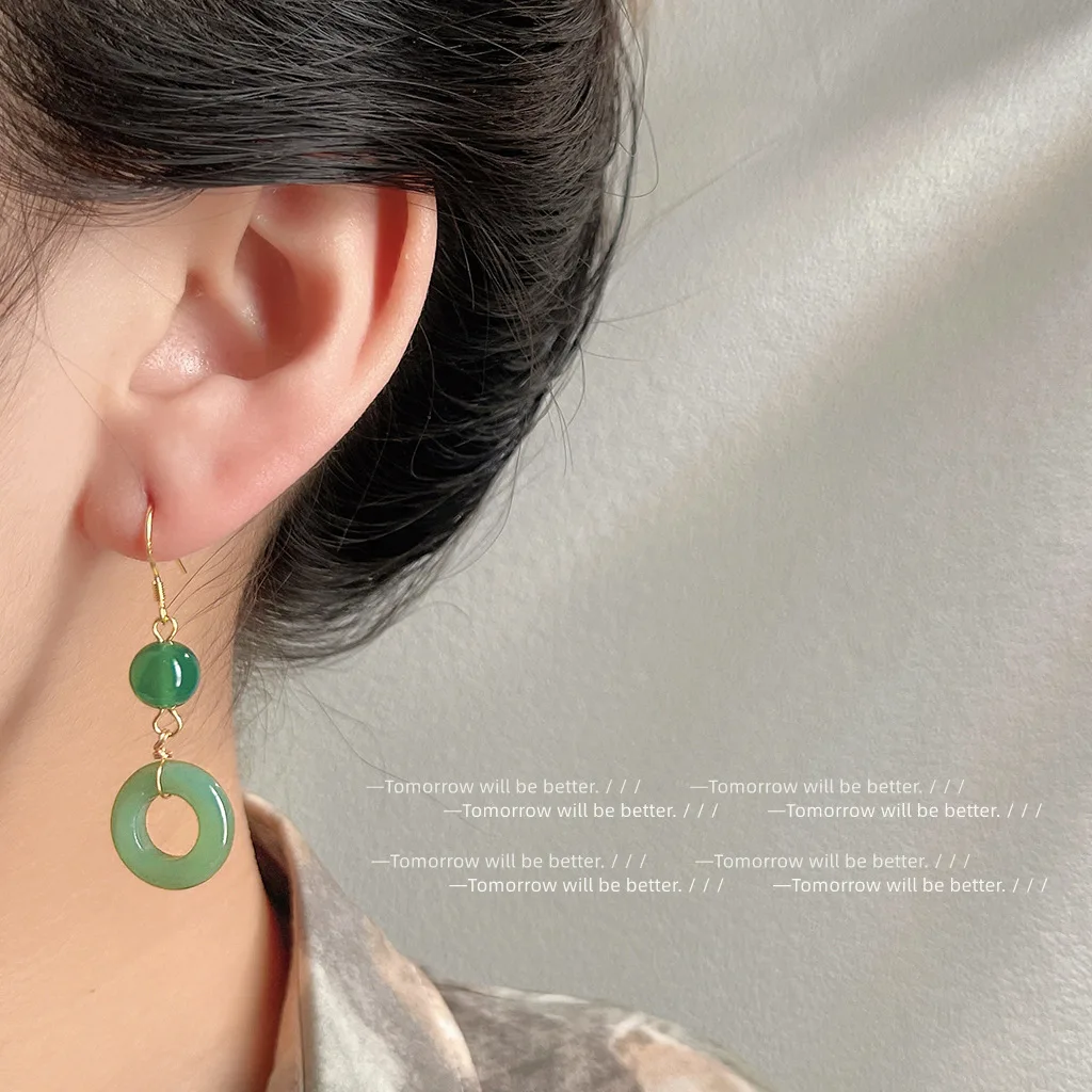 Vintage Fashion Rings For Women - الأخضر الحقيقي اليشم خاتم الأقراط محظوظ